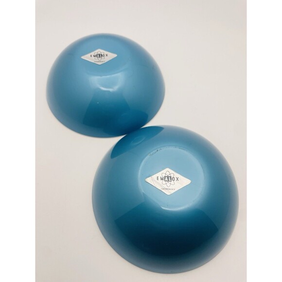 Emalox Norway Enamel Anodized Aluminum Bowls MCM 4in NEW Set of 2 Blue - Picture 5 of 5